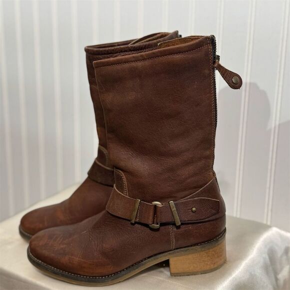 Fabianelli Italian Leather Harness Moto Boots Brown 38 US 7.5 8 Western Zip VTG - Picture 1 of 7